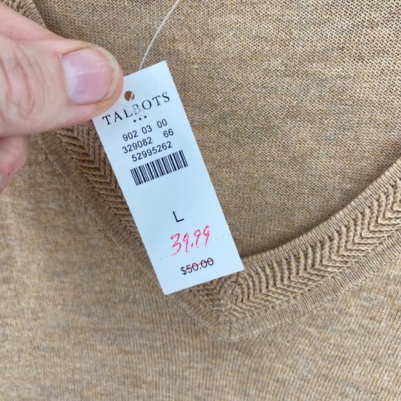 Talbots Sweater Women Large Beige Marled Knit V Neck Stretch Pullover Casual NWT - Picture 6 of 10